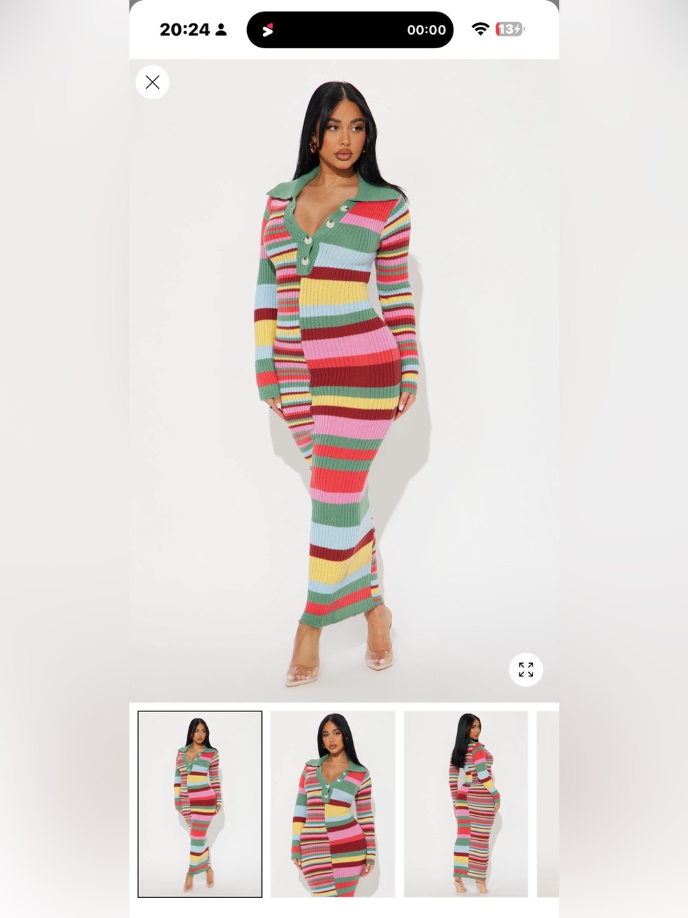 Fashion Nova Green Pink Yellow Multi-Stripe Maxi Skirt